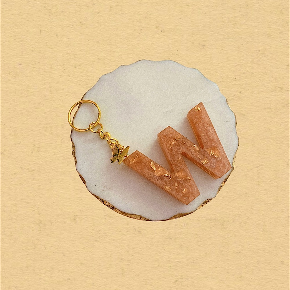 Custom Letter “W” Butterfly Key Chain - Peach Gold